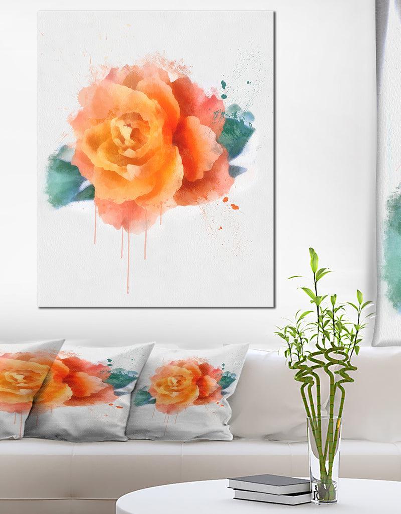 DesignQ Orange Rose with Green Leaves - Extra Large Floral Canvas Art