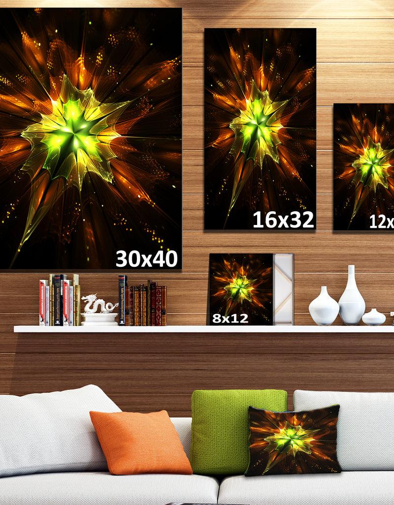 DesignQ Orange Yellow Green Fractal Flower - Flower Canvas Print Artwork