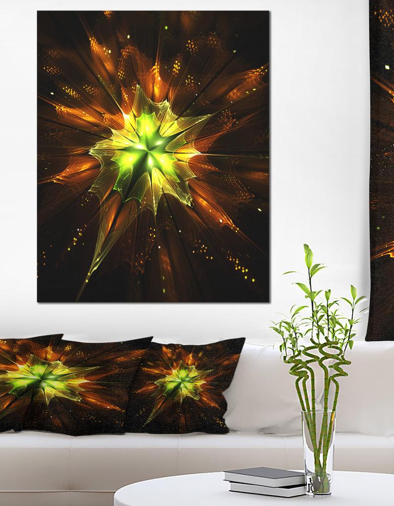 DesignQ Orange Yellow Green Fractal Flower - Flower Canvas Print Artwork