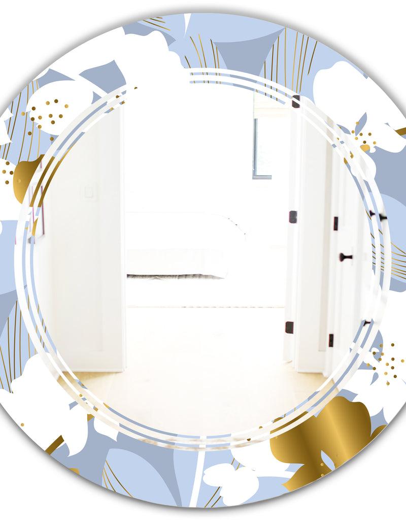 DesignQ Orchid Blossom Color Pattern - Modern Round Or Oval Wall Mirror - Triple C