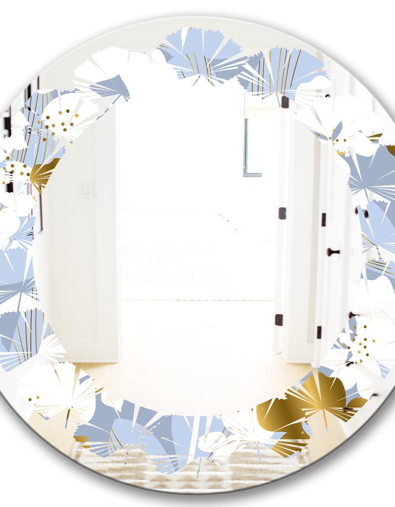 DesignQ Orchid Blossom Color Pattern - Modern Round Or Oval Wall Mirror - Leaves