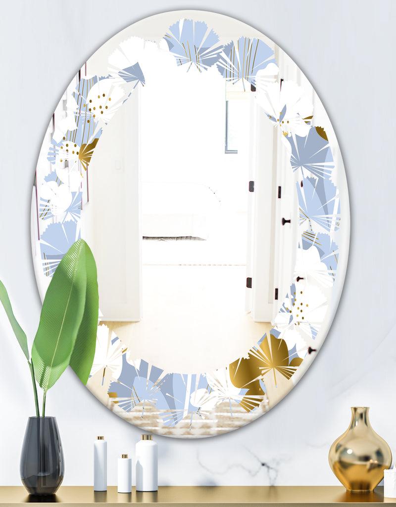 DesignQ Orchid Blossom Color Pattern - Modern Round Or Oval Wall Mirror - Leaves