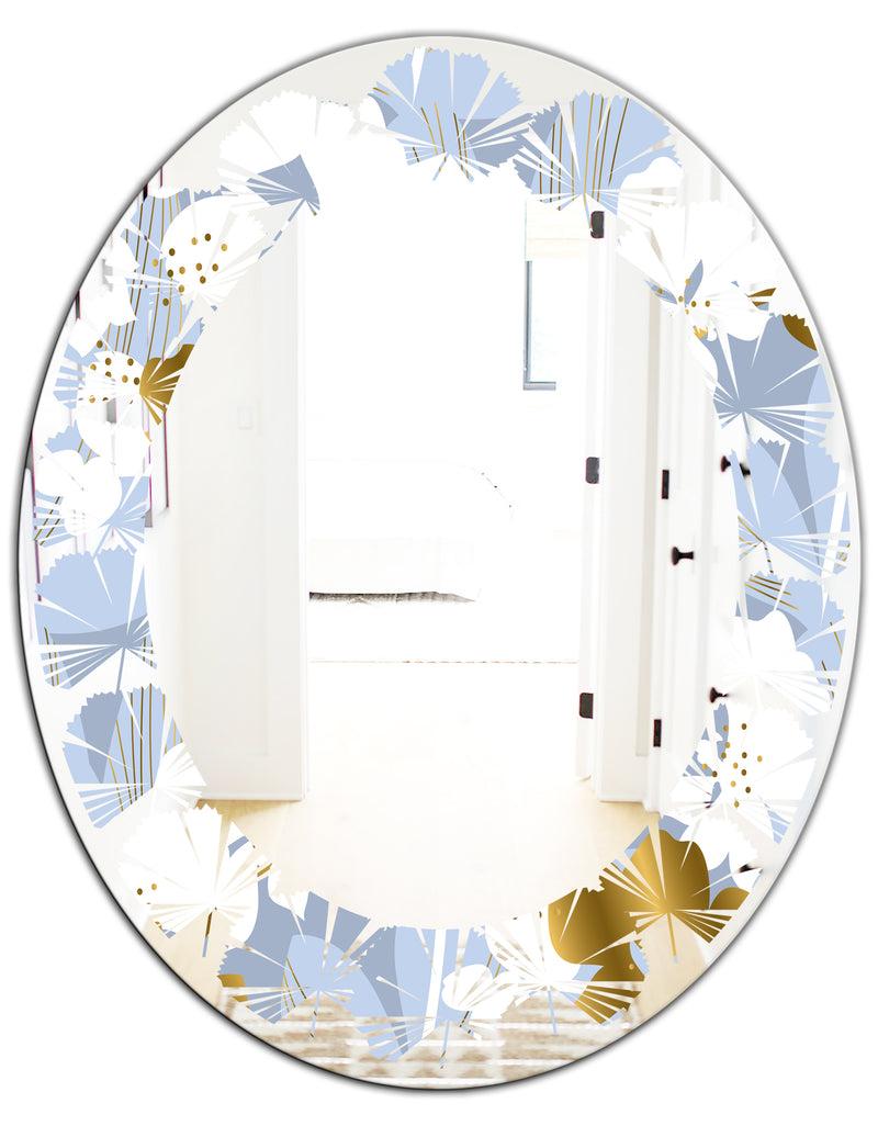 DesignQ Orchid Blossom Color Pattern - Modern Round Or Oval Wall Mirror - Leaves