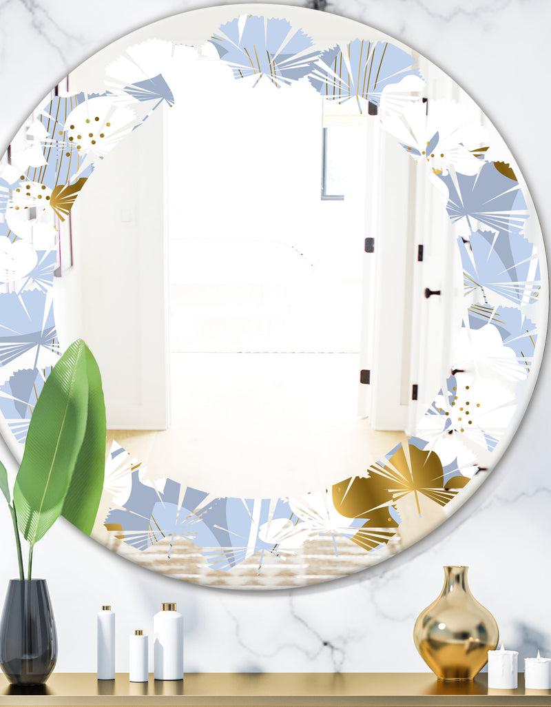 DesignQ Orchid blossom color pattern - Modern Round or Oval Wall Mirror - Leaves