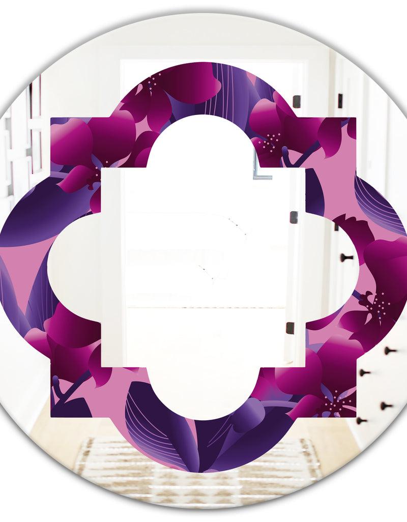 DesignQ Orchid Blossom Colorful Pattern - Modern Round Or Oval Wall Mirror - Quatrefoil