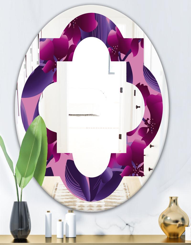 DesignQ Orchid Blossom Colorful Pattern - Modern Round Or Oval Wall Mirror - Quatrefoil