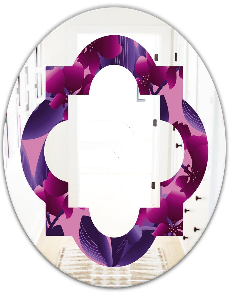 DesignQ Orchid Blossom Colorful Pattern - Modern Round Or Oval Wall Mirror - Quatrefoil