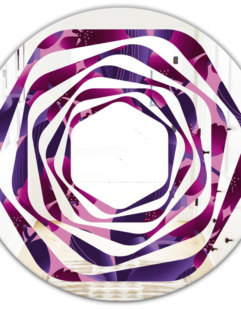 DesignQ Orchid Blossom Colorful Pattern - Modern Round Or Oval Wall Mirror - Whirl