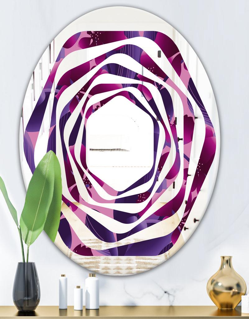 DesignQ Orchid Blossom Colorful Pattern - Modern Round Or Oval Wall Mirror - Whirl