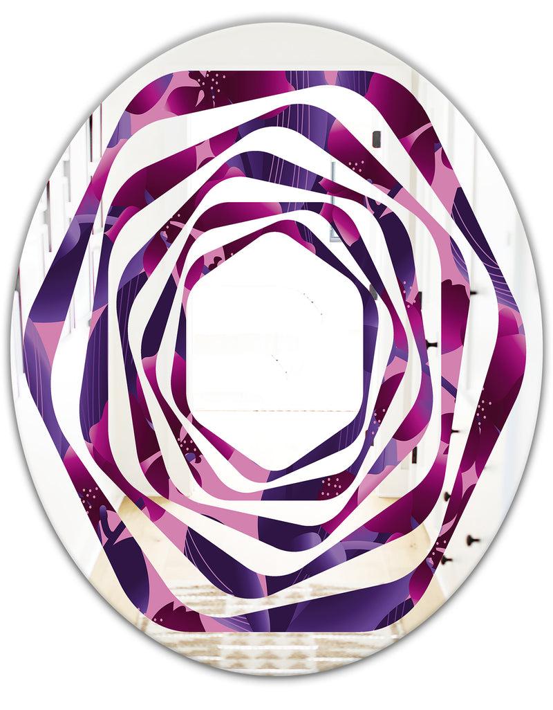 DesignQ Orchid Blossom Colorful Pattern - Modern Round Or Oval Wall Mirror - Whirl