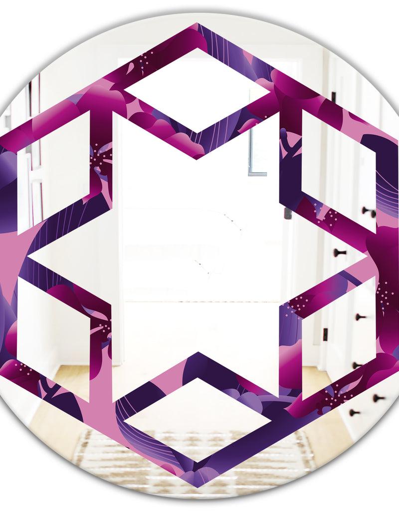 DesignQ Orchid Blossom Colorful Pattern - Modern Round Or Oval Wall Mirror - Hexagon Star
