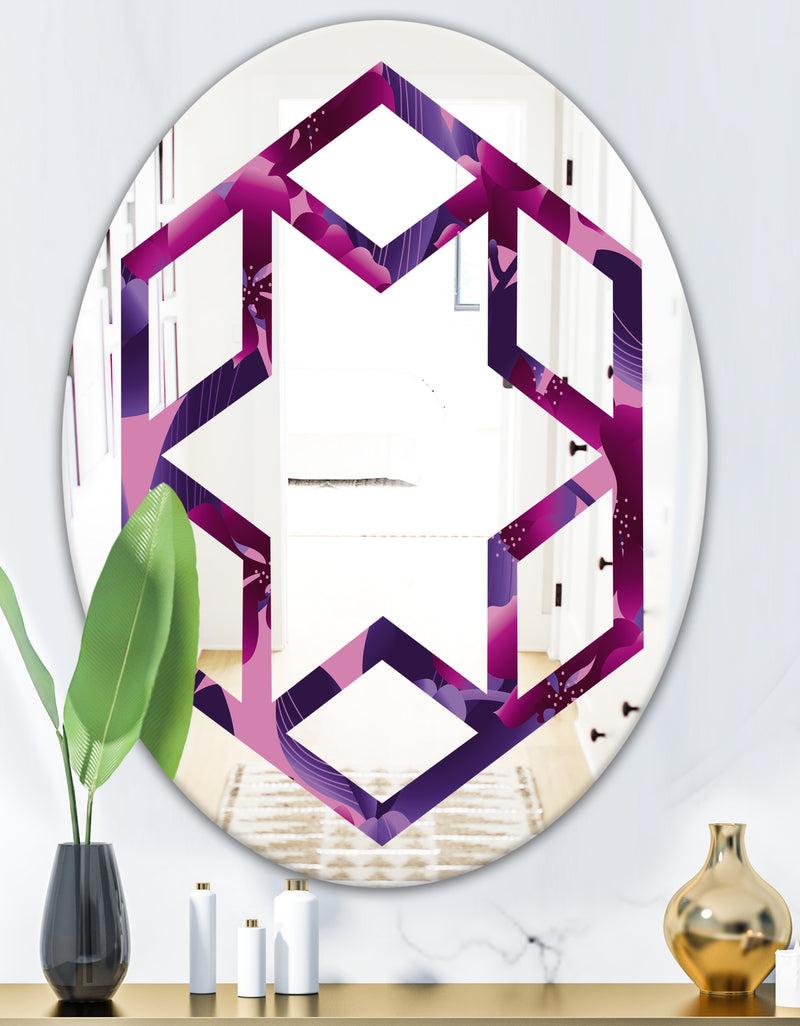 DesignQ Orchid Blossom Colorful Pattern - Modern Round Or Oval Wall Mirror - Hexagon Star