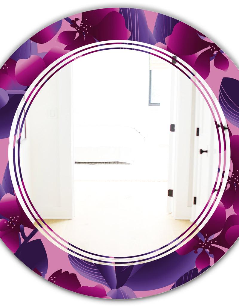 DesignQ Orchid Blossom Colorful Pattern - Modern Round Or Oval Wall Mirror - Triple C