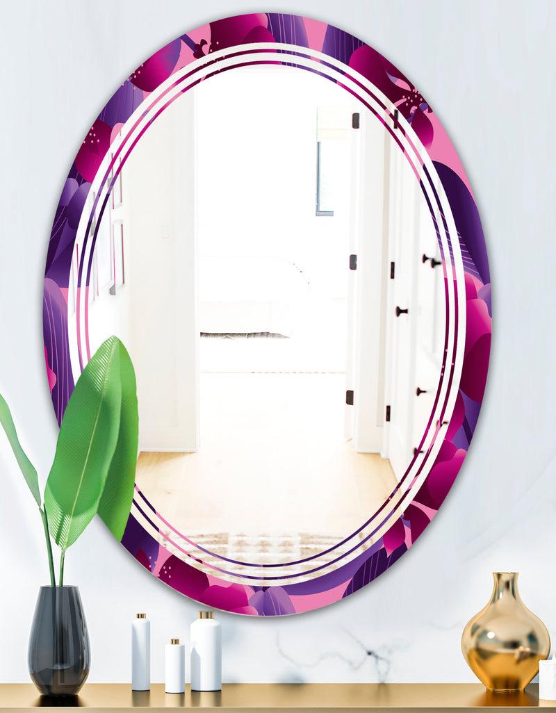 DesignQ Orchid Blossom Colorful Pattern - Modern Round Or Oval Wall Mirror - Triple C