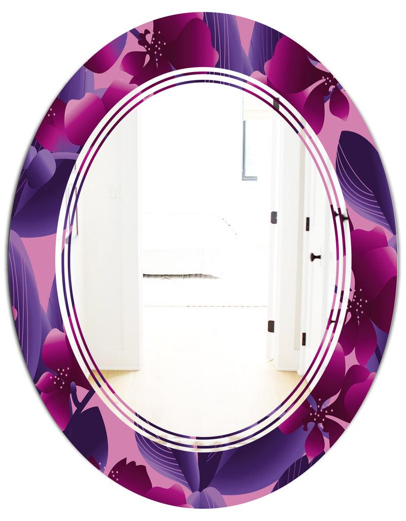 DesignQ Orchid Blossom Colorful Pattern - Modern Round Or Oval Wall Mirror - Triple C