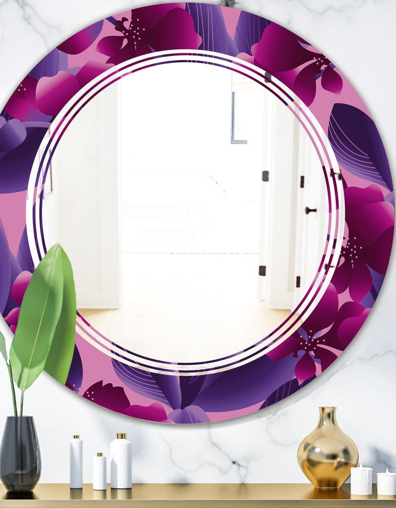 DesignQ Orchid blossom colorful pattern - Modern Round or Oval Wall Mirror - Triple C