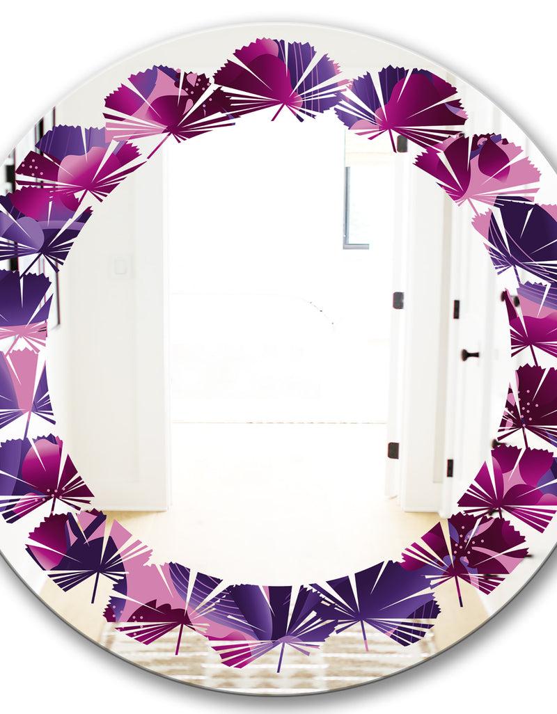 DesignQ Orchid Blossom Colorful Pattern - Modern Round Or Oval Wall Mirror - Leaves