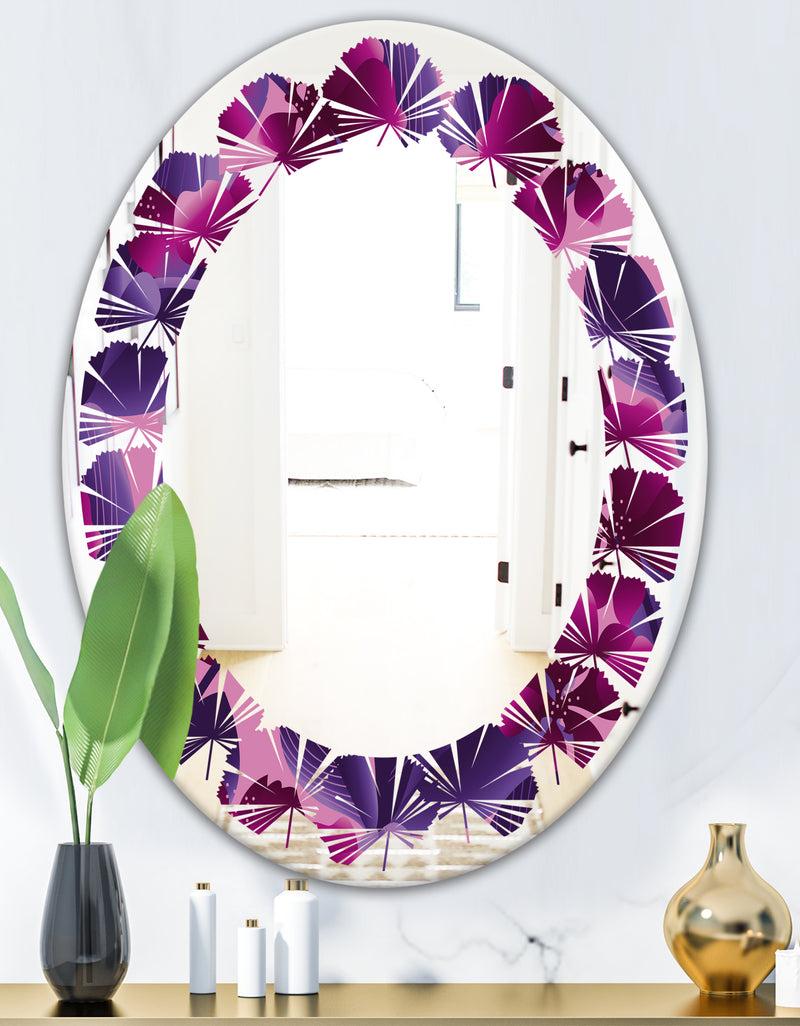 DesignQ Orchid Blossom Colorful Pattern - Modern Round Or Oval Wall Mirror - Leaves