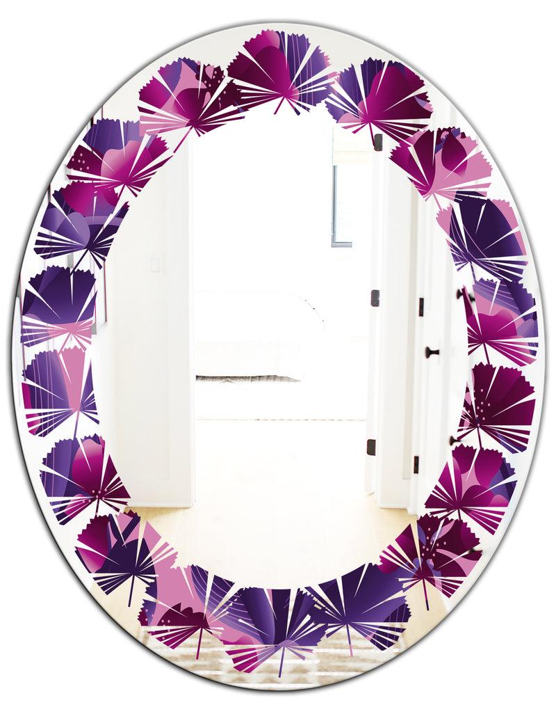 DesignQ Orchid Blossom Colorful Pattern - Modern Round Or Oval Wall Mirror - Leaves