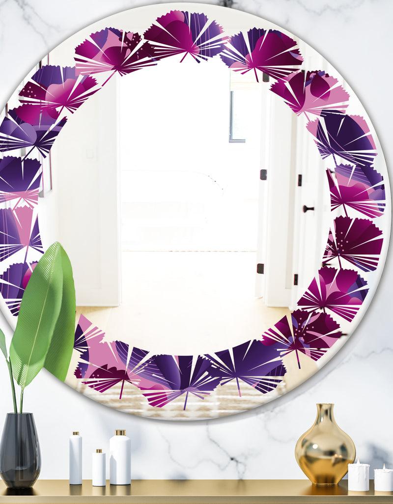 DesignQ Orchid blossom colorful pattern - Modern Round or Oval Wall Mirror - Leaves