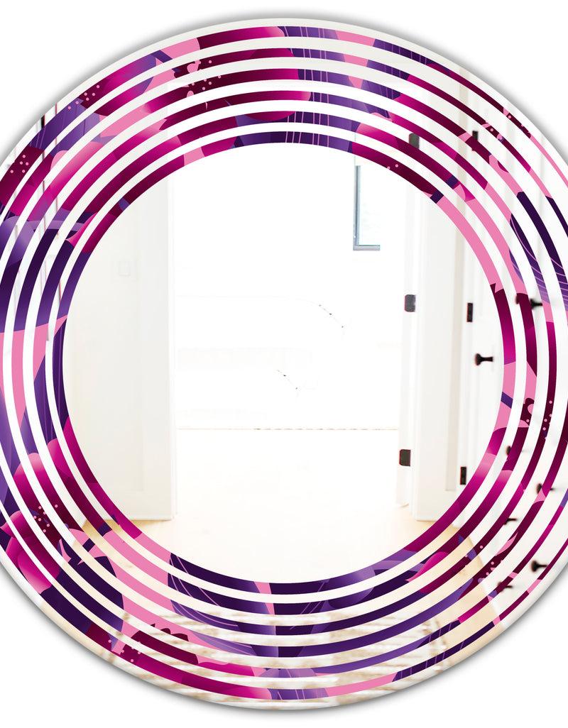 DesignQ Orchid Blossom Colorful Pattern - Modern Round Or Oval Wall Mirror - Wave