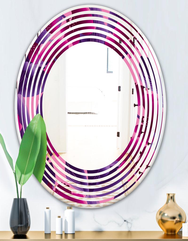 DesignQ Orchid Blossom Colorful Pattern - Modern Round Or Oval Wall Mirror - Wave