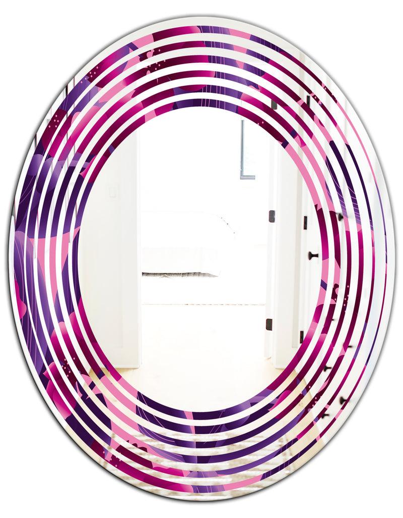 DesignQ Orchid Blossom Colorful Pattern - Modern Round Or Oval Wall Mirror - Wave
