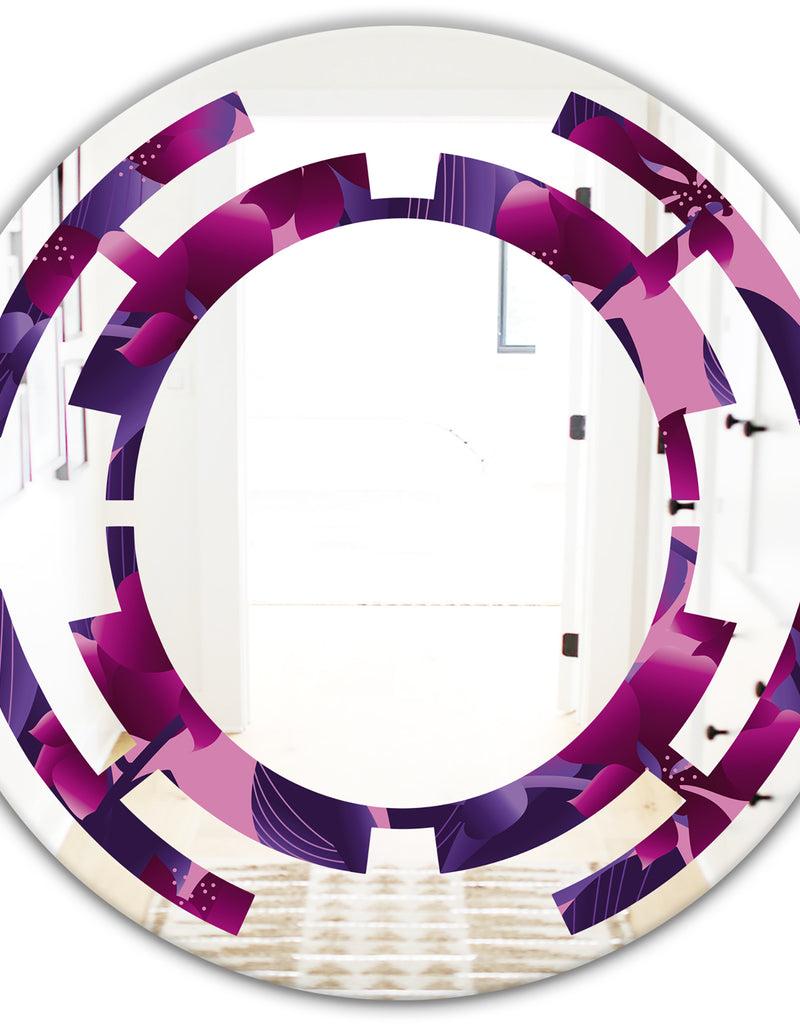 DesignQ Orchid Blossom Colorful Pattern - Modern Round Or Oval Wall Mirror - Space