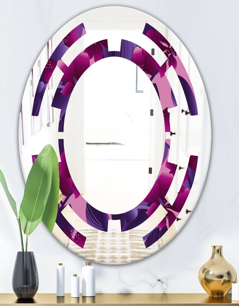 DesignQ Orchid Blossom Colorful Pattern - Modern Round Or Oval Wall Mirror - Space