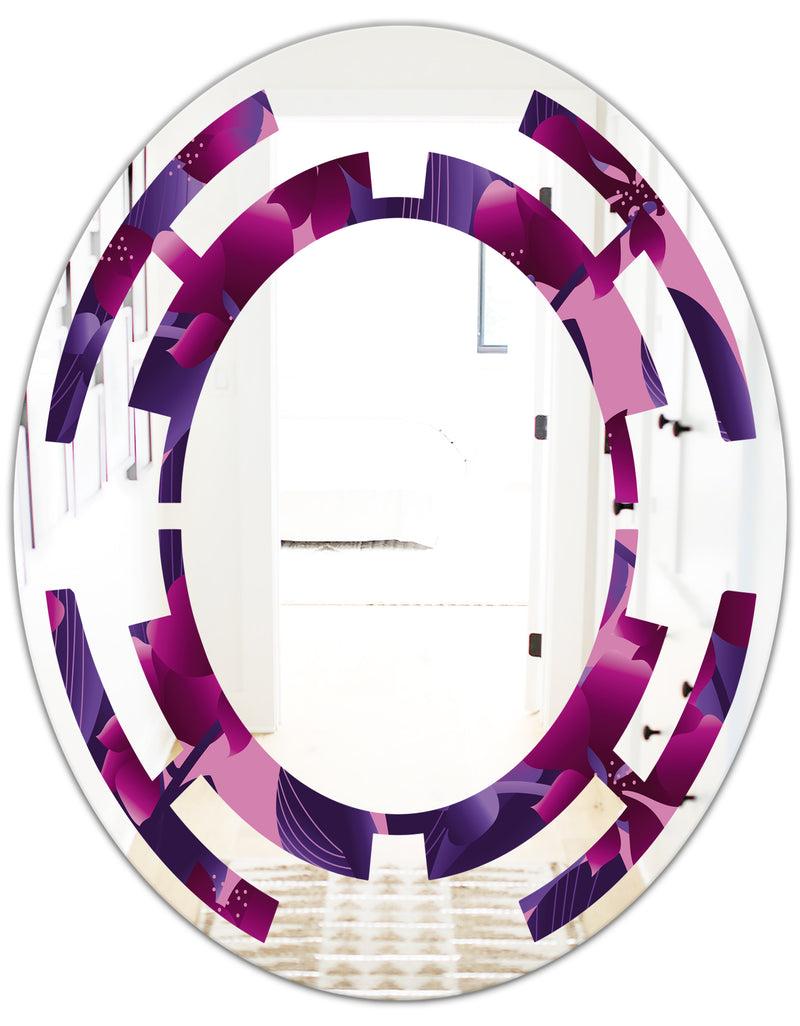 DesignQ Orchid Blossom Colorful Pattern - Modern Round Or Oval Wall Mirror - Space