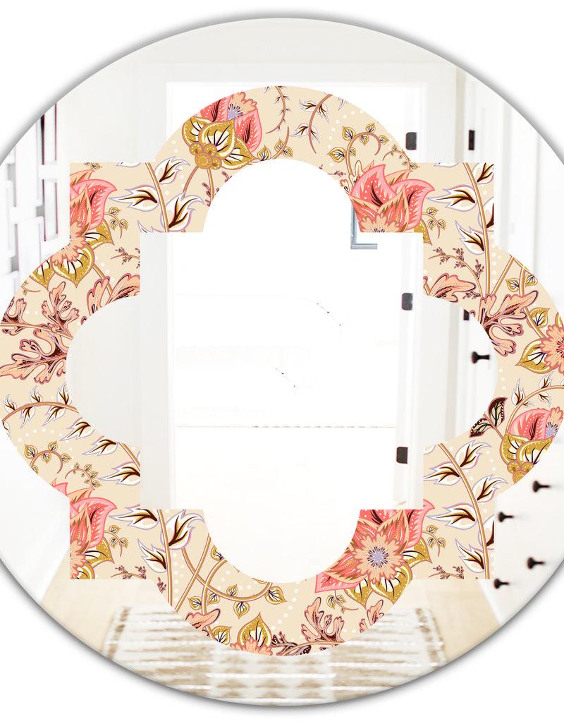DesignQ Oriental Floral Paisley - Modern Round Or Oval Wall Mirror - Quatrefoil