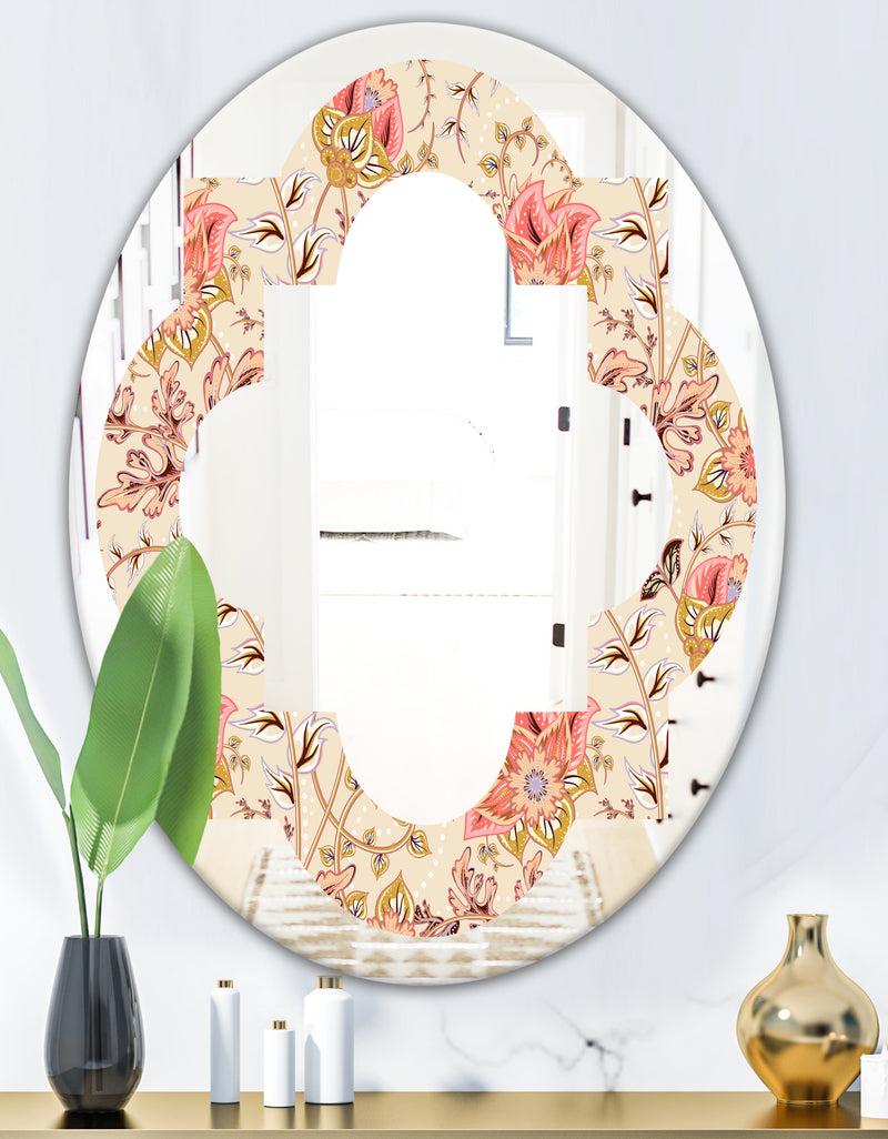 DesignQ Oriental Floral Paisley - Modern Round Or Oval Wall Mirror - Quatrefoil