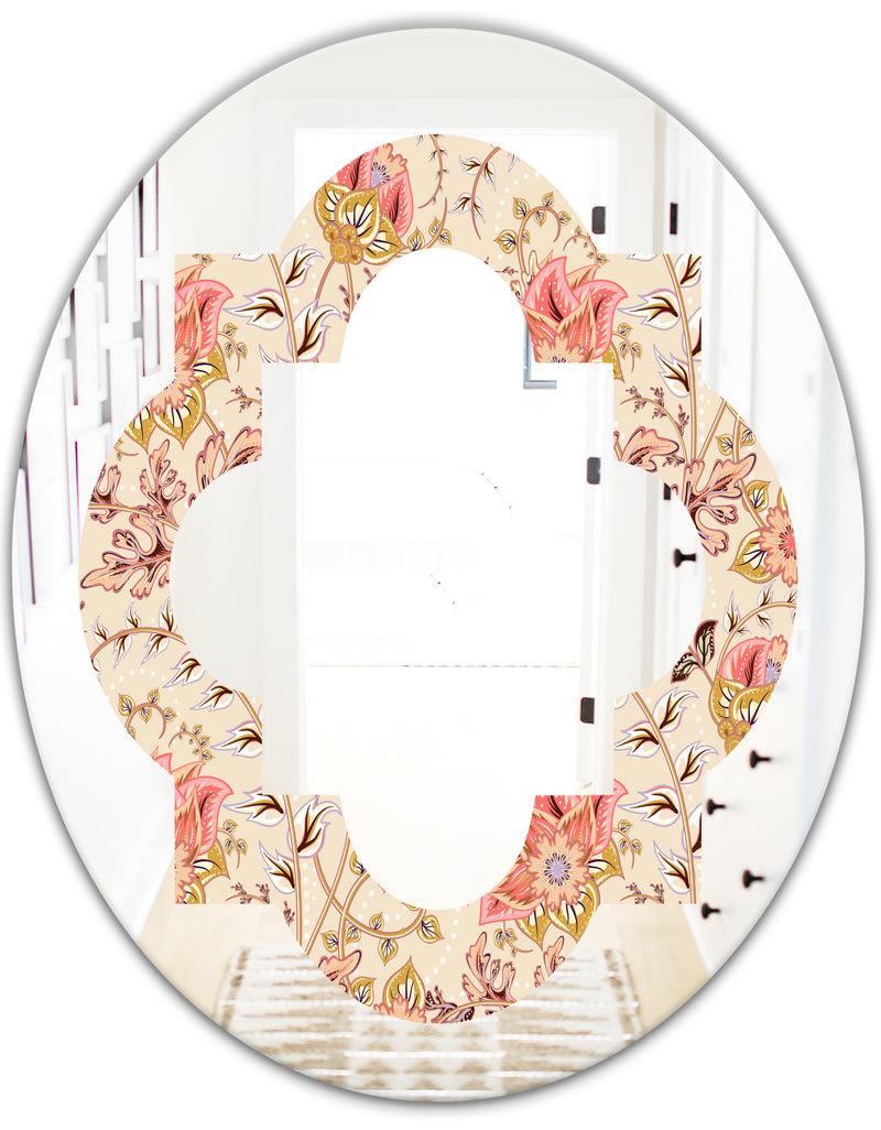 DesignQ Oriental Floral Paisley - Modern Round Or Oval Wall Mirror - Quatrefoil