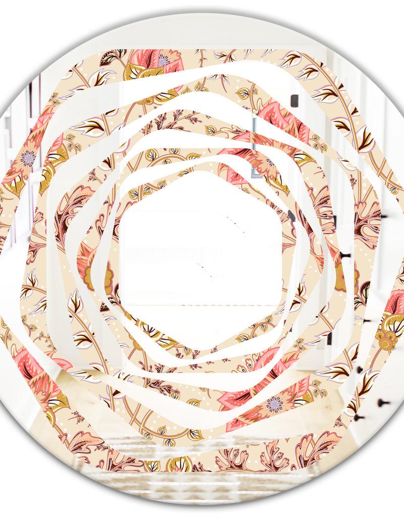 DesignQ Oriental Floral Paisley - Modern Round Or Oval Wall Mirror - Whirl