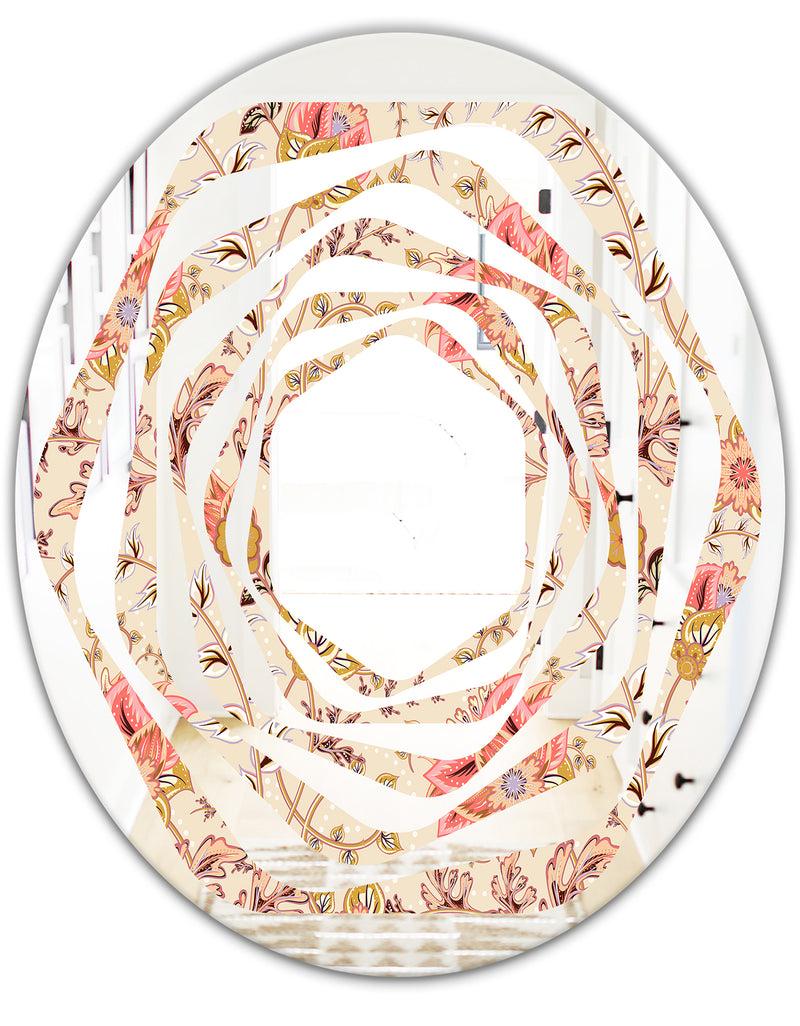 DesignQ Oriental Floral Paisley - Modern Round Or Oval Wall Mirror - Whirl