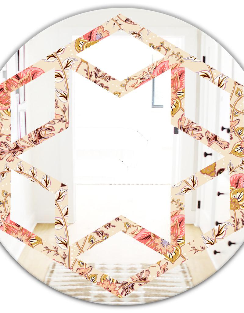 DesignQ Oriental Floral Paisley - Modern Round Or Oval Wall Mirror - Hexagon Star