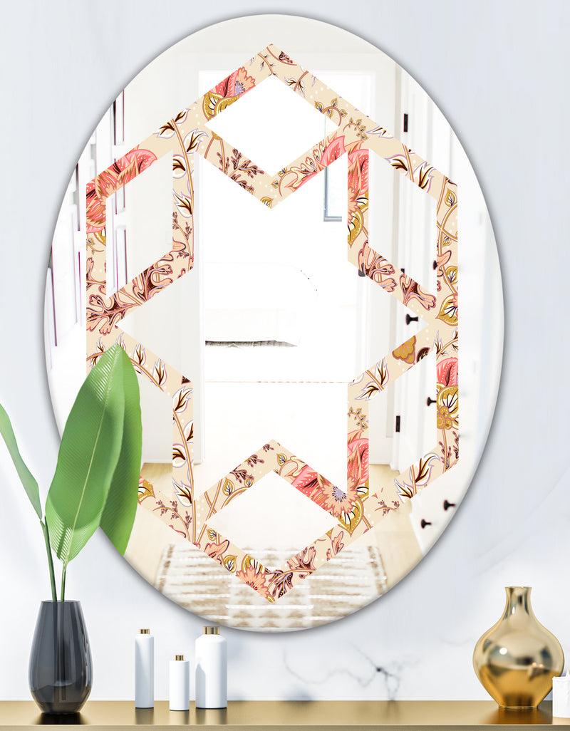 DesignQ Oriental Floral Paisley - Modern Round Or Oval Wall Mirror - Hexagon Star