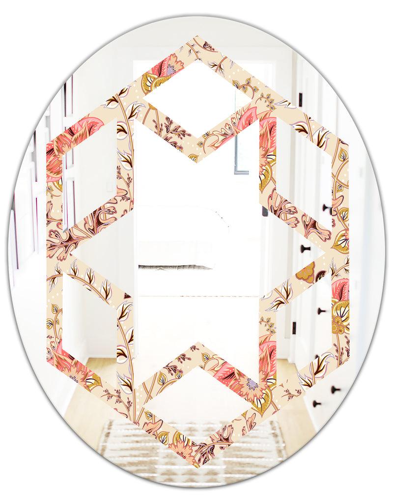 DesignQ Oriental Floral Paisley - Modern Round Or Oval Wall Mirror - Hexagon Star