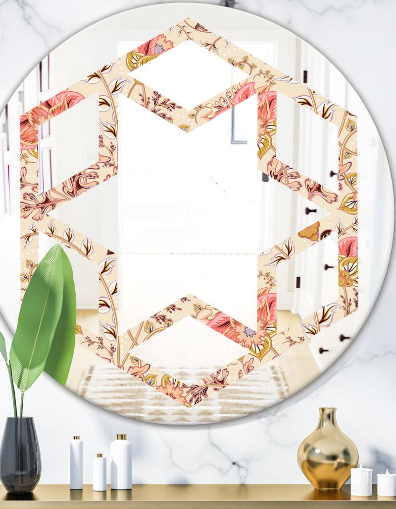 DesignQ Oriental Floral Paisley - Modern Round or Oval Wall Mirror - Hexagon Star