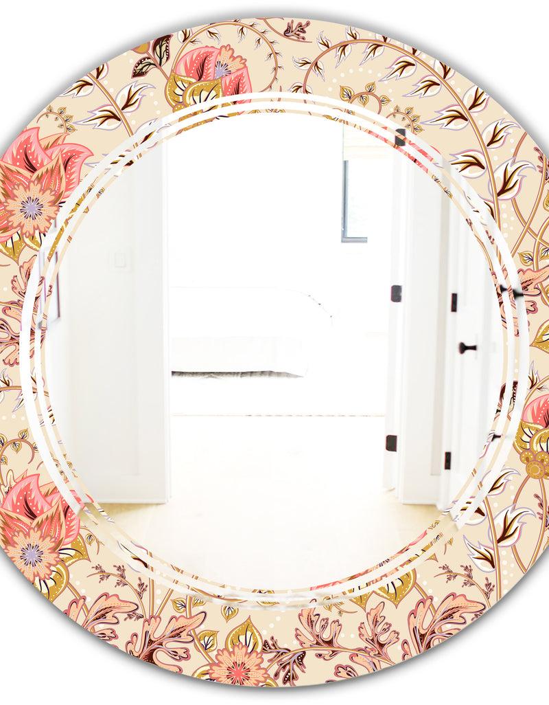 DesignQ Oriental Floral Paisley - Modern Round Or Oval Wall Mirror - Triple C