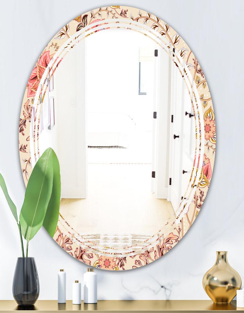 DesignQ Oriental Floral Paisley - Modern Round Or Oval Wall Mirror - Triple C