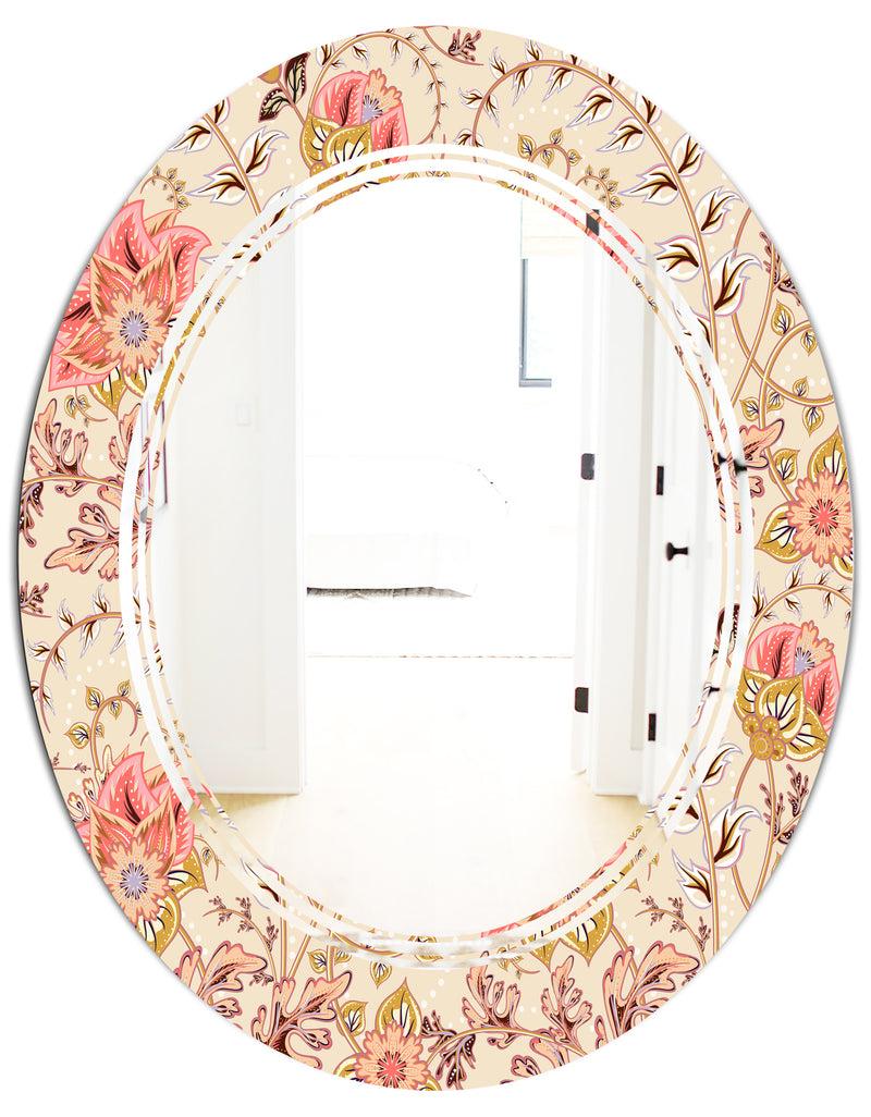 DesignQ Oriental Floral Paisley - Modern Round Or Oval Wall Mirror - Triple C
