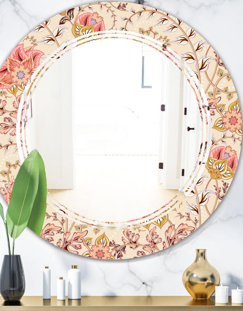 DesignQ Oriental Floral Paisley - Modern Round or Oval Wall Mirror - Triple C