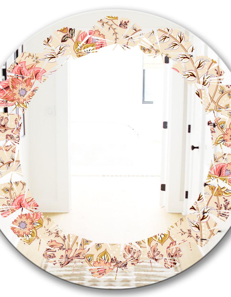 DesignQ Oriental Floral Paisley - Modern Round Or Oval Wall Mirror - Leaves