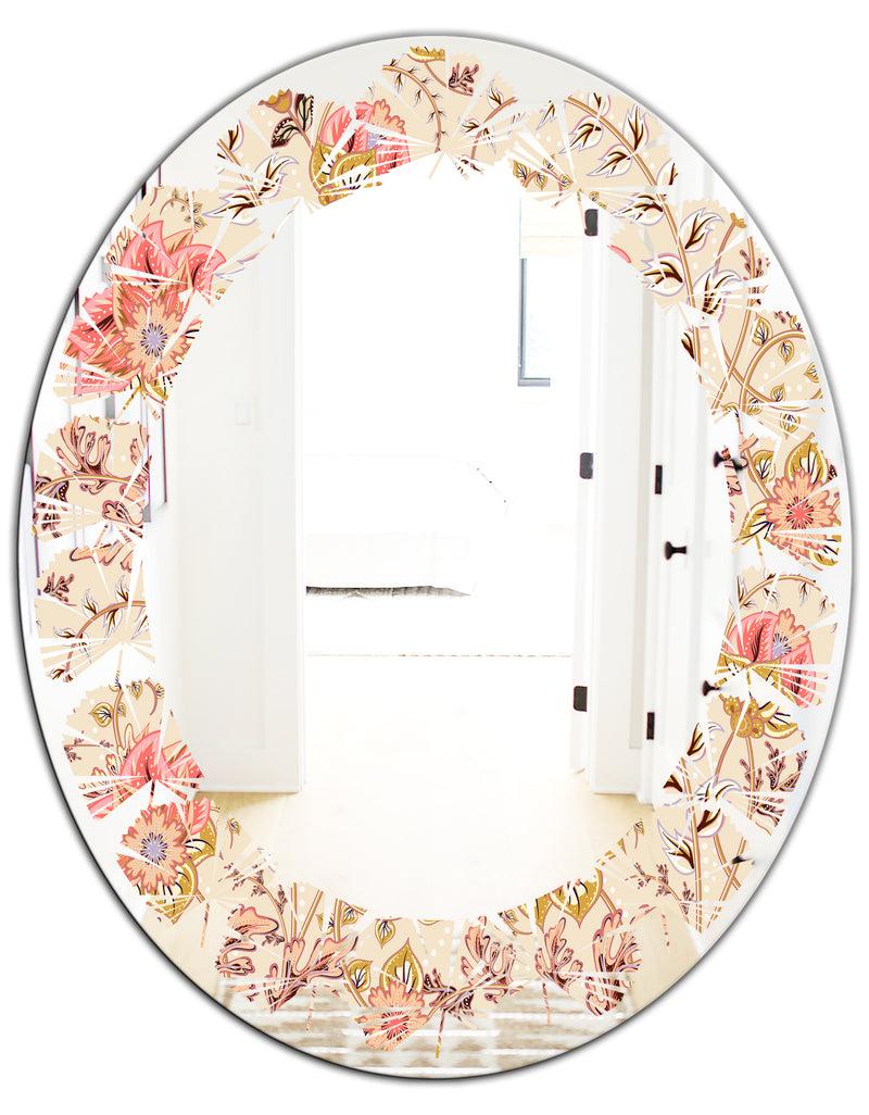 DesignQ Oriental Floral Paisley - Modern Round Or Oval Wall Mirror - Leaves