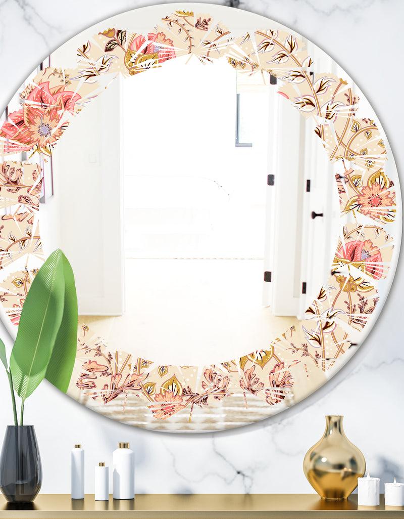DesignQ Oriental Floral Paisley - Modern Round or Oval Wall Mirror - Leaves