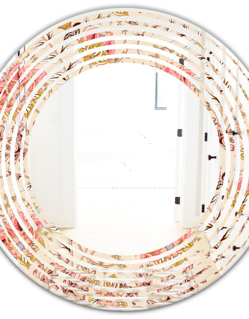 DesignQ Oriental Floral Paisley - Modern Round Or Oval Wall Mirror - Wave