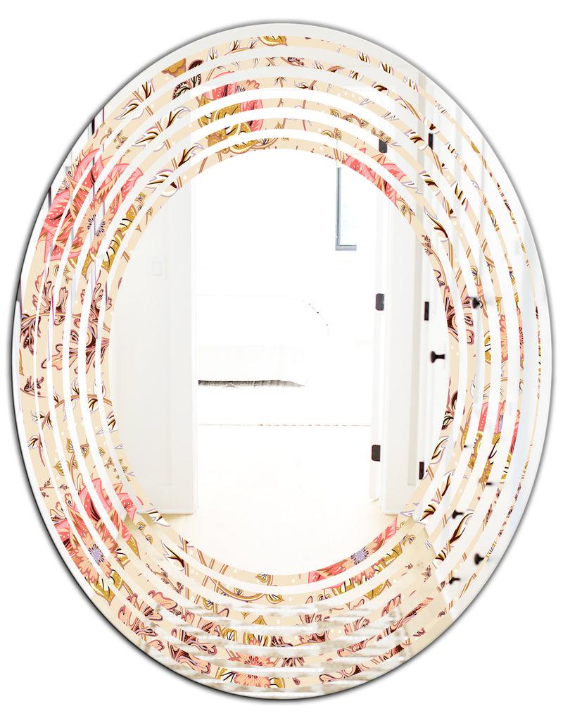 DesignQ Oriental Floral Paisley - Modern Round Or Oval Wall Mirror - Wave