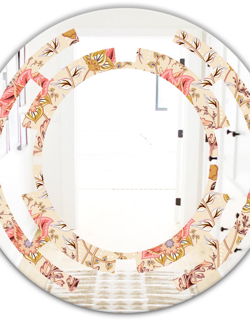 DesignQ Oriental Floral Paisley - Modern Round Or Oval Wall Mirror - Space