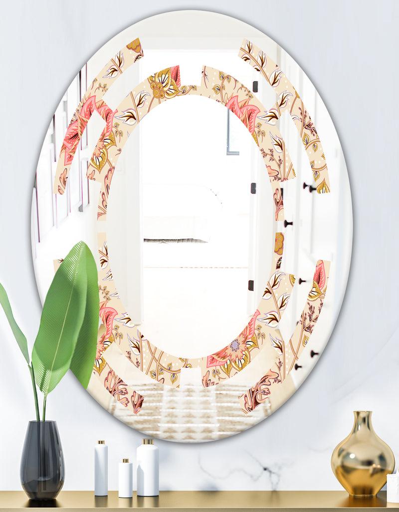 DesignQ Oriental Floral Paisley - Modern Round Or Oval Wall Mirror - Space